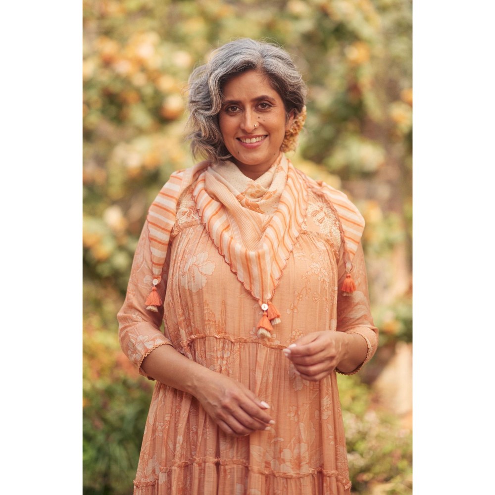 Paulmi & Harsh Peach Daria Anarkali Dress with Scarf and Slip