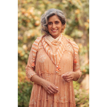 Paulmi & Harsh Peach Daria Anarkali Dress with Scarf and Slip