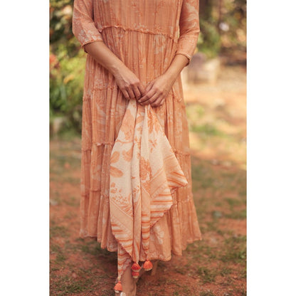 Paulmi & Harsh Peach Daria Anarkali Dress with Scarf and Slip