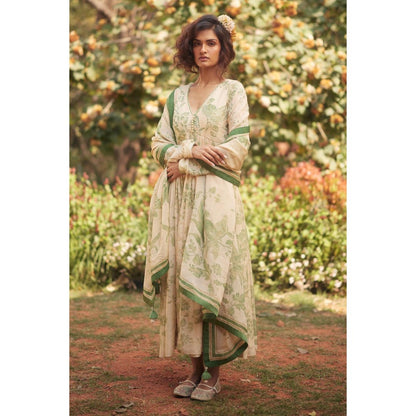 Paulmi & Harsh Green Fern Anarkali Dress with Dupatta