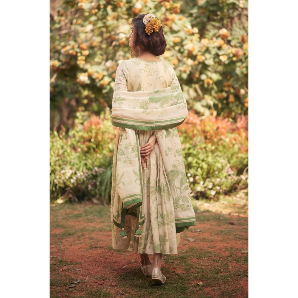 Paulmi & Harsh Green Fern Anarkali Dress with Dupatta