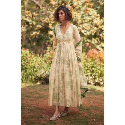 Paulmi & Harsh Green Fern Anarkali Dress with Dupatta