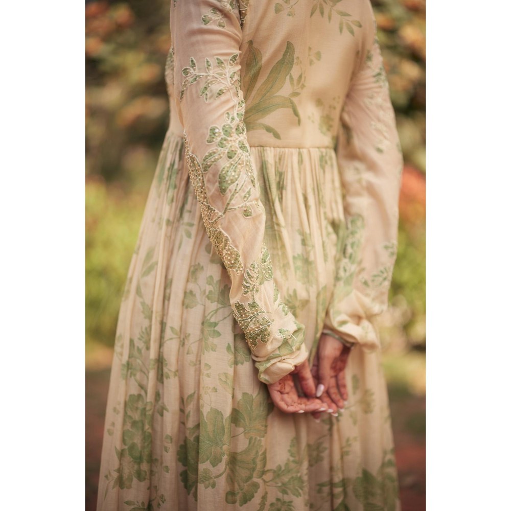 Paulmi & Harsh Green Fern Anarkali Dress with Dupatta