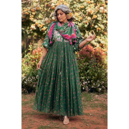 Paulmi & Harsh Green Lucy Anarkali Dress with Scarf