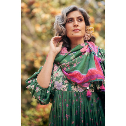 Paulmi & Harsh Green Lucy Anarkali Dress with Scarf