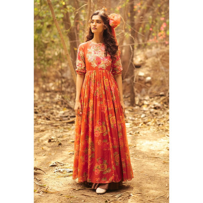 Paulmi & Harsh Orange Freesia Anarkali Dress with Dupatta