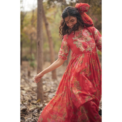 Paulmi & Harsh Orange Freesia Anarkali Dress with Dupatta