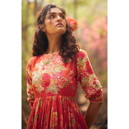 Paulmi & Harsh Orange Freesia Anarkali Dress with Dupatta