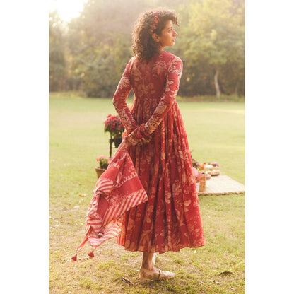 Paulmi & Harsh Red Lark Anarkali Dress with Scarf