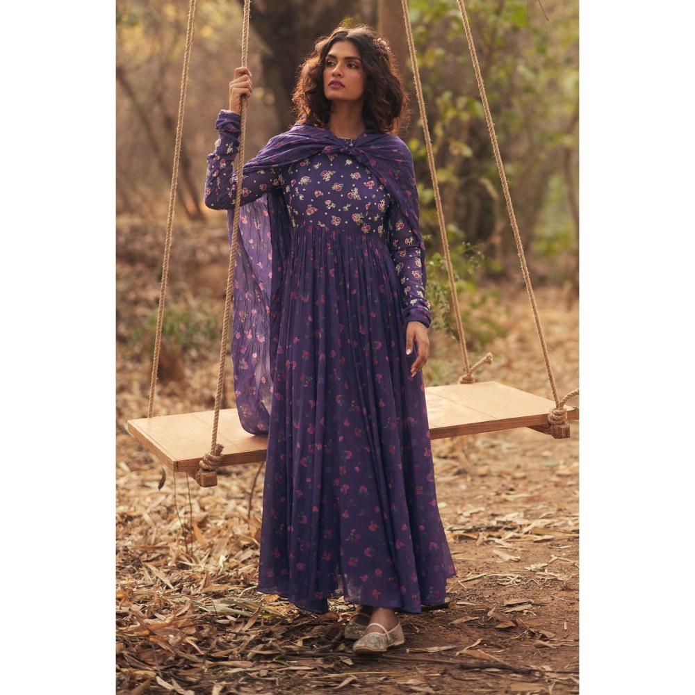 Paulmi & Harsh Purple Harlow Anarkali Dress with Dupatta