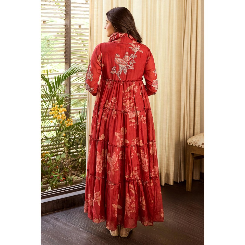 Paulmi & Harsh Rust Indy Anarkali Dress with Scarf and Slip