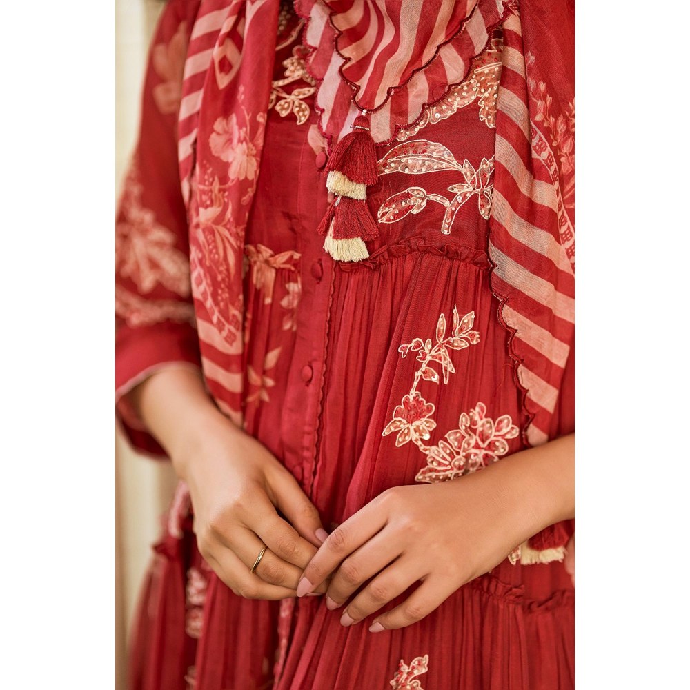 Paulmi & Harsh Rust Indy Anarkali Dress with Scarf and Slip
