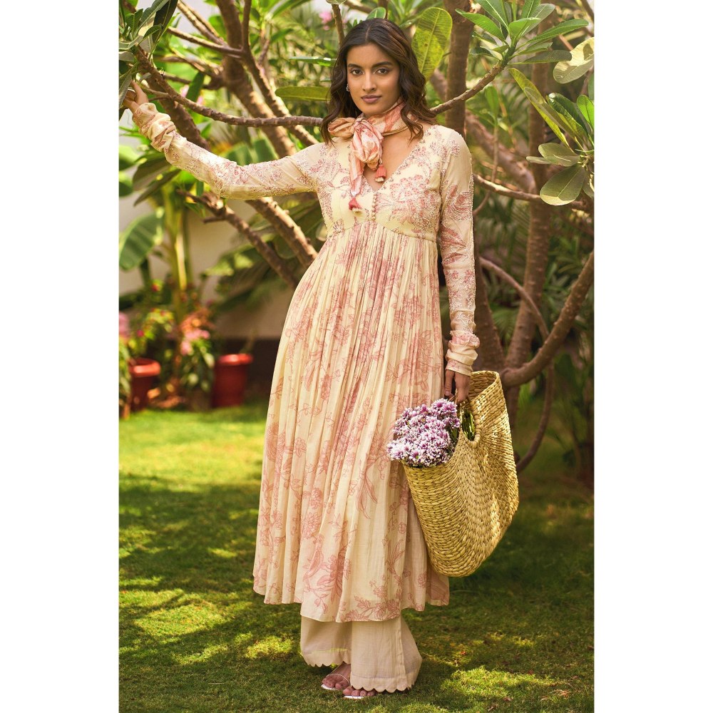 Paulmi & Harsh Beige Kasra Anarkali Kurta with Palazzo and Scarf