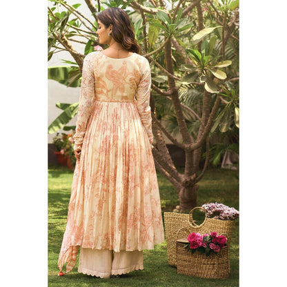 Paulmi & Harsh Beige Kasra Anarkali Kurta with Palazzo and Scarf