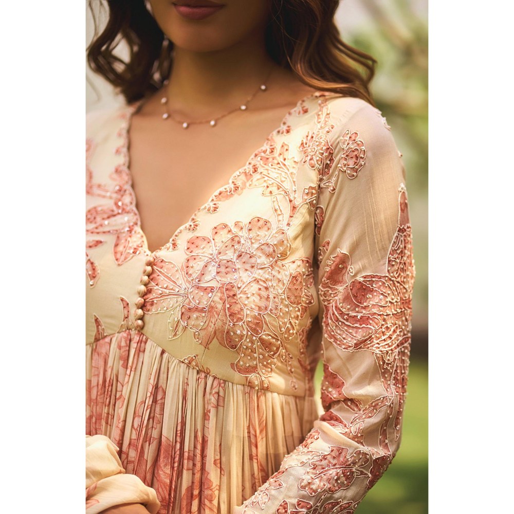 Paulmi & Harsh Beige Kasra Anarkali Kurta with Palazzo and Scarf