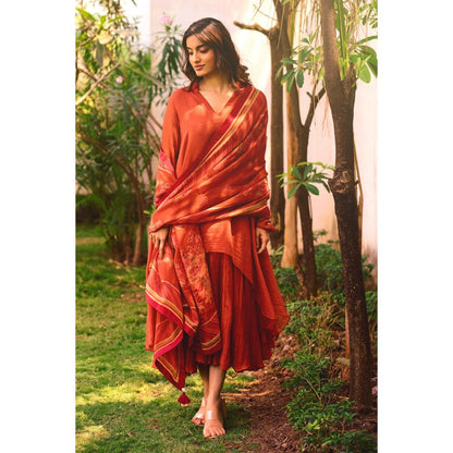 Paulmi & Harsh Rust Peyton Anarkali Dress with Slip and Dupatta