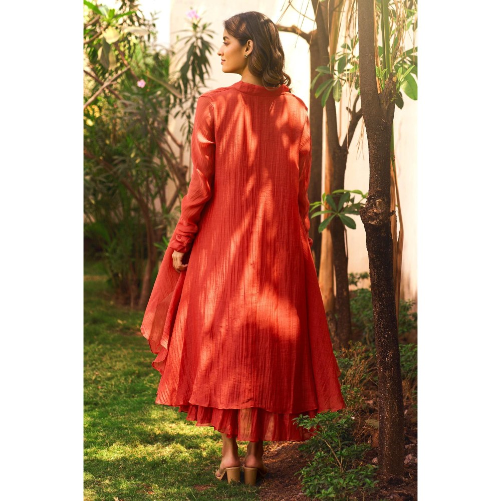 Paulmi & Harsh Rust Peyton Anarkali Dress with Slip and Dupatta