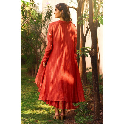 Paulmi & Harsh Rust Peyton Anarkali Dress with Slip and Dupatta