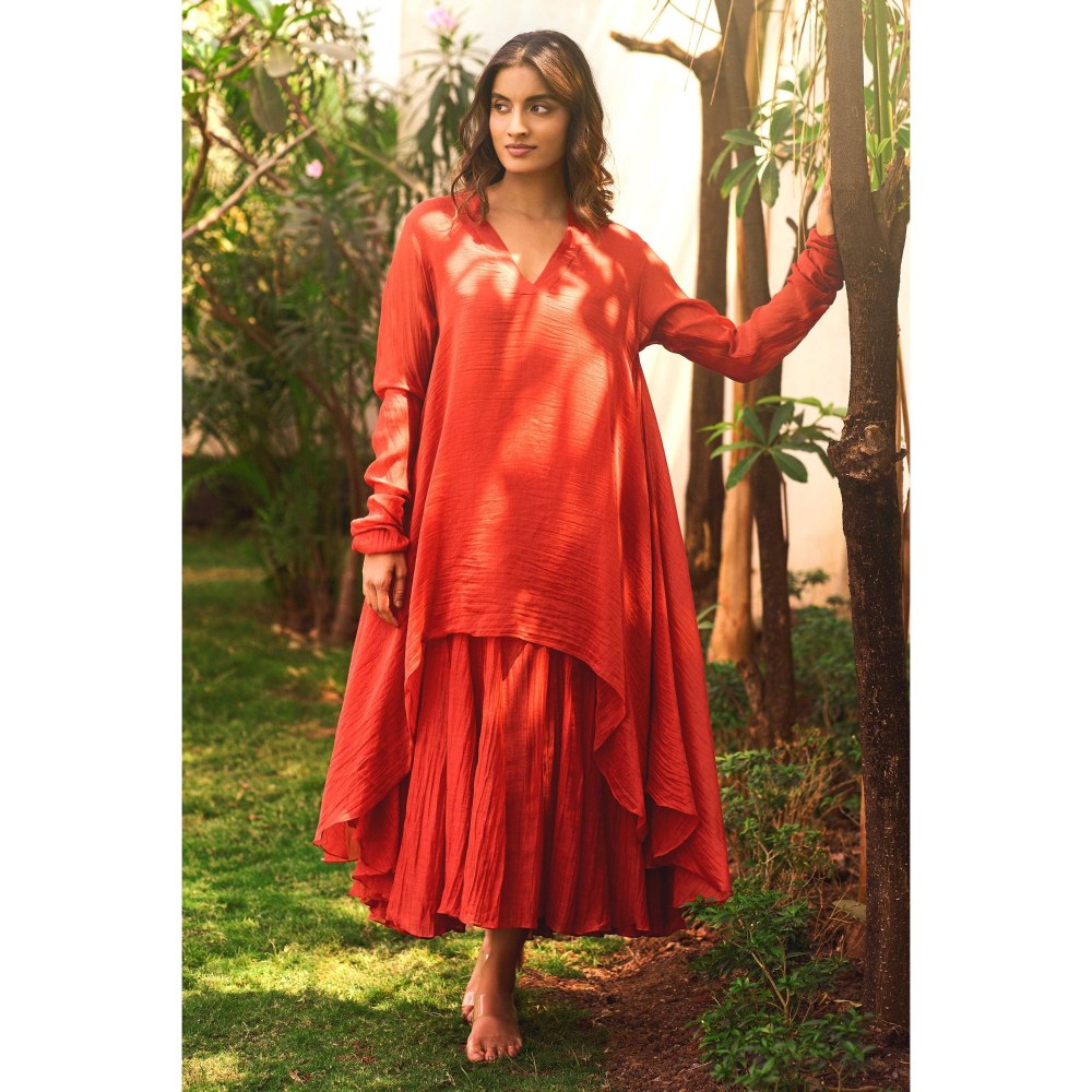 Paulmi & Harsh Rust Peyton Anarkali Dress with Slip and Dupatta