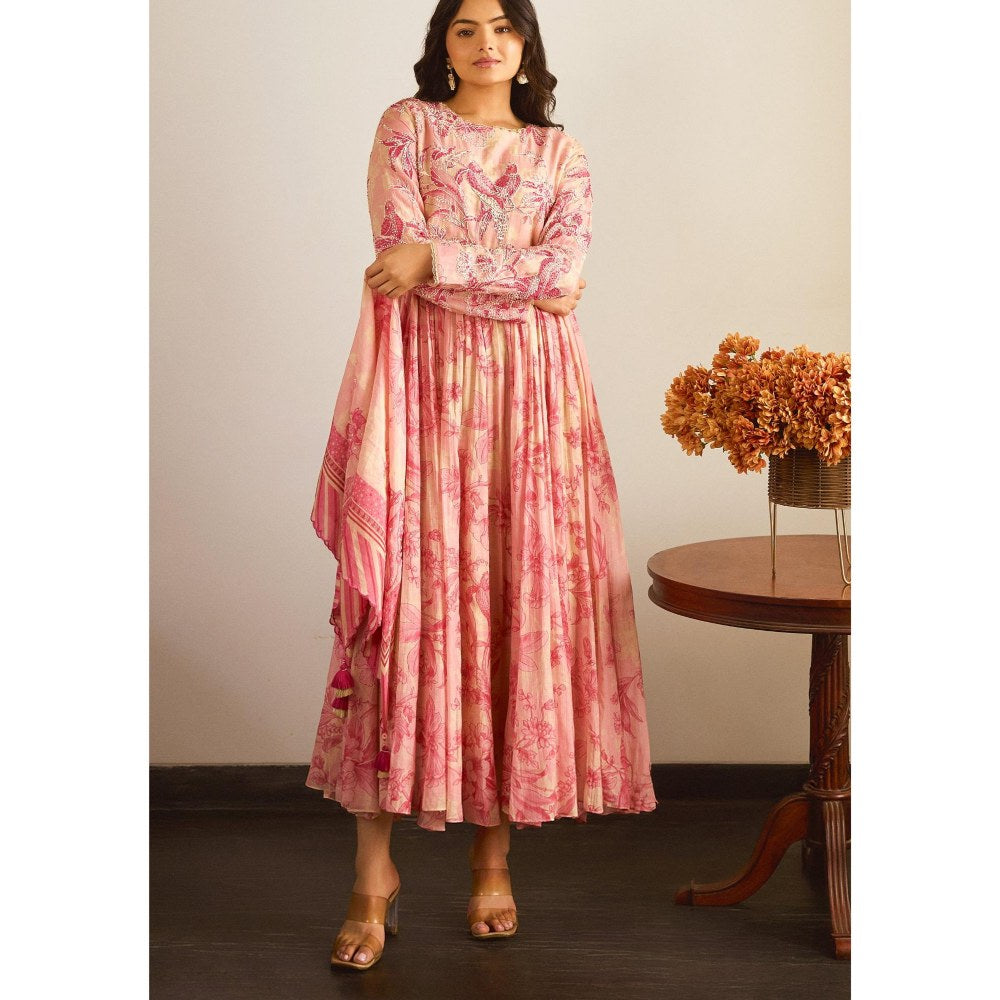 Paulmi & Harsh Pink Rosa Anarkali Dress with Scarf