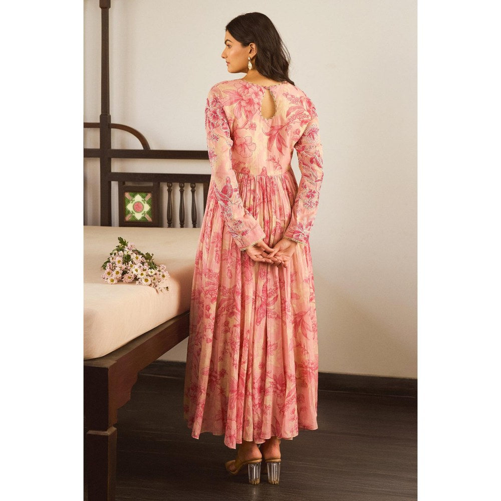 Paulmi & Harsh Pink Rosa Anarkali Dress with Scarf