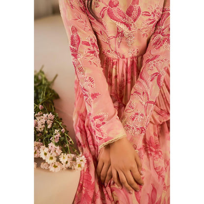 Paulmi & Harsh Pink Rosa Anarkali Dress with Scarf