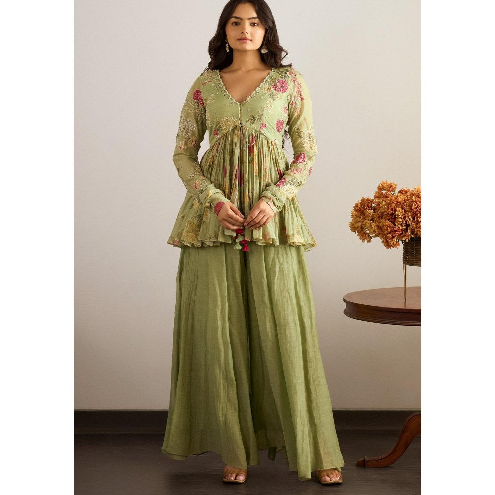 Paulmi & Harsh Olive Leah Peplum Top with Sharara