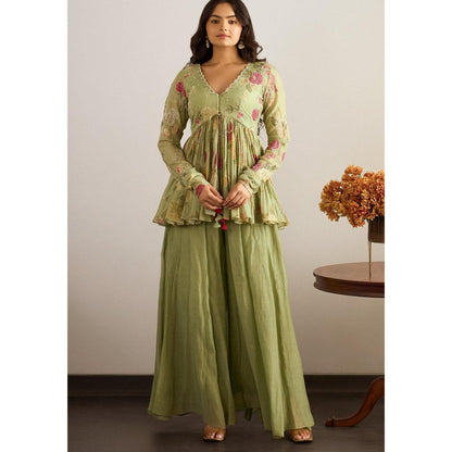 Paulmi & Harsh Olive Leah Peplum Top with Sharara