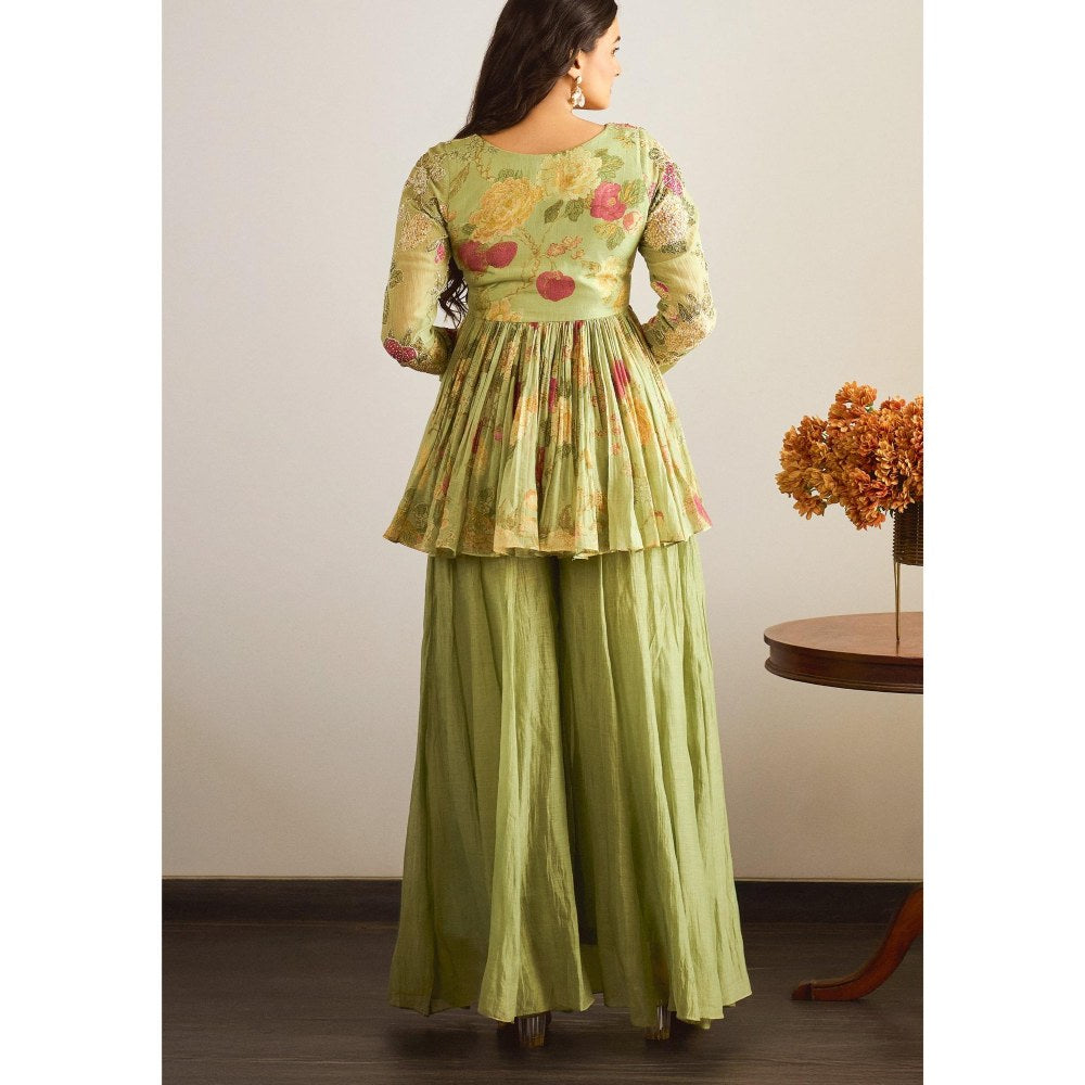 Paulmi & Harsh Olive Leah Peplum Top with Sharara