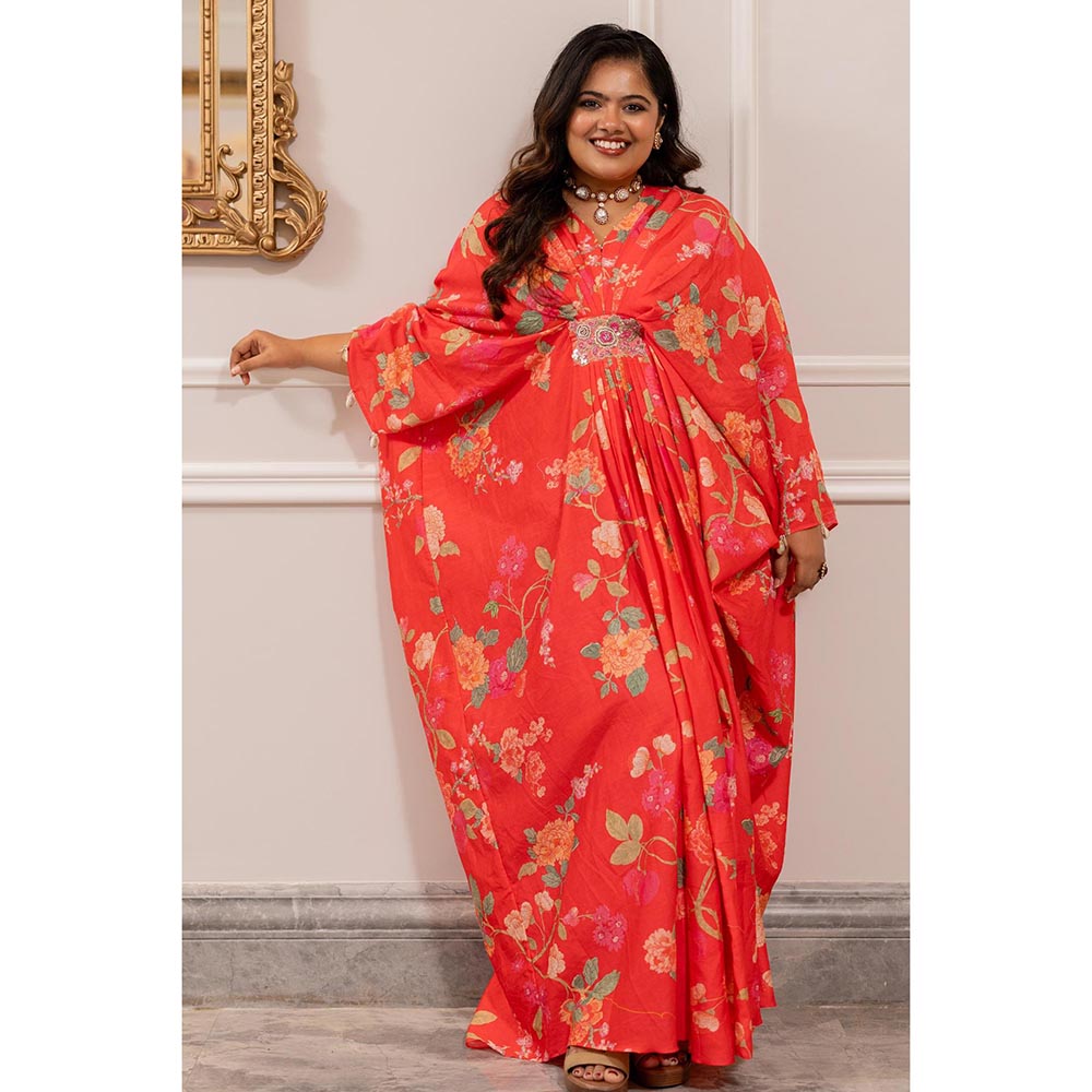 Paulmi & Harsh Red Hazel Kaftan Dress with Slip