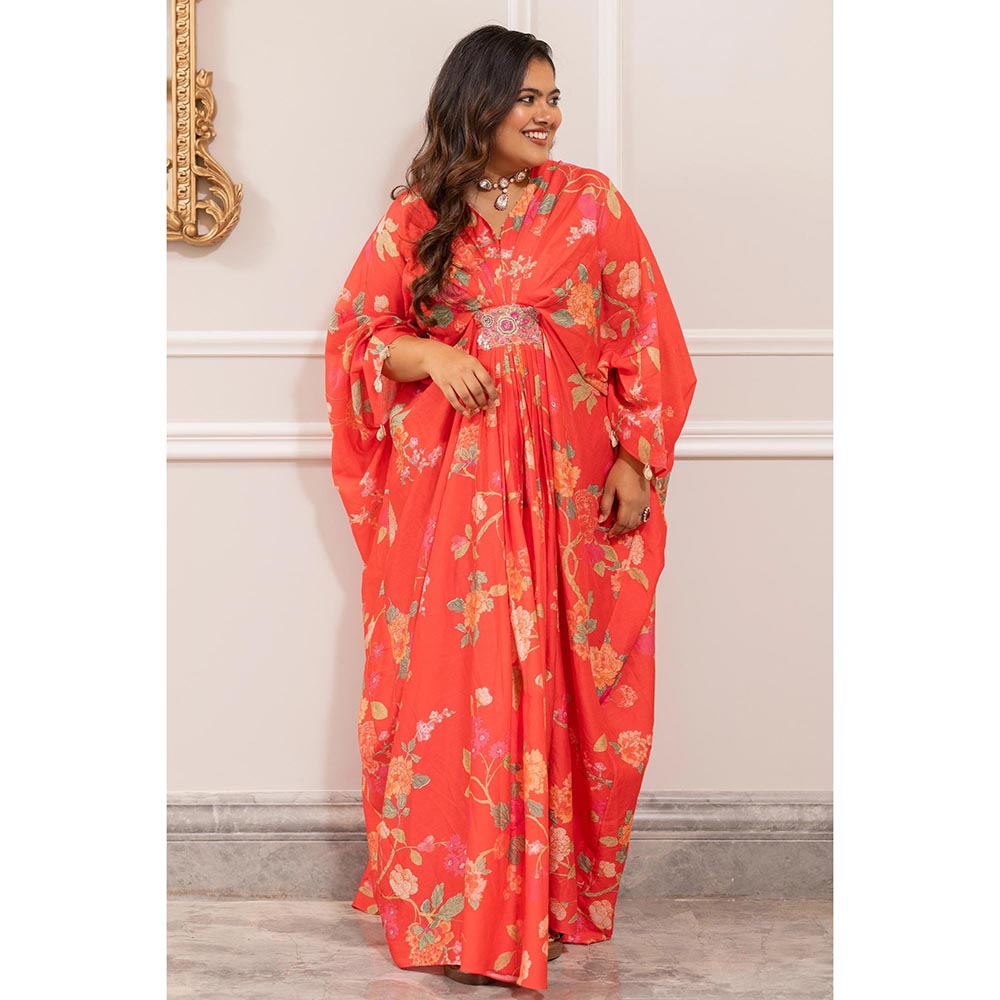 Paulmi & Harsh Red Hazel Kaftan Dress with Slip