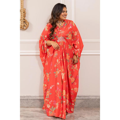 Paulmi & Harsh Red Hazel Kaftan Dress with Slip