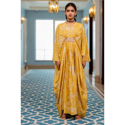 Paulmi & Harsh Yellow Hazel Kaftan Dress with Slip
