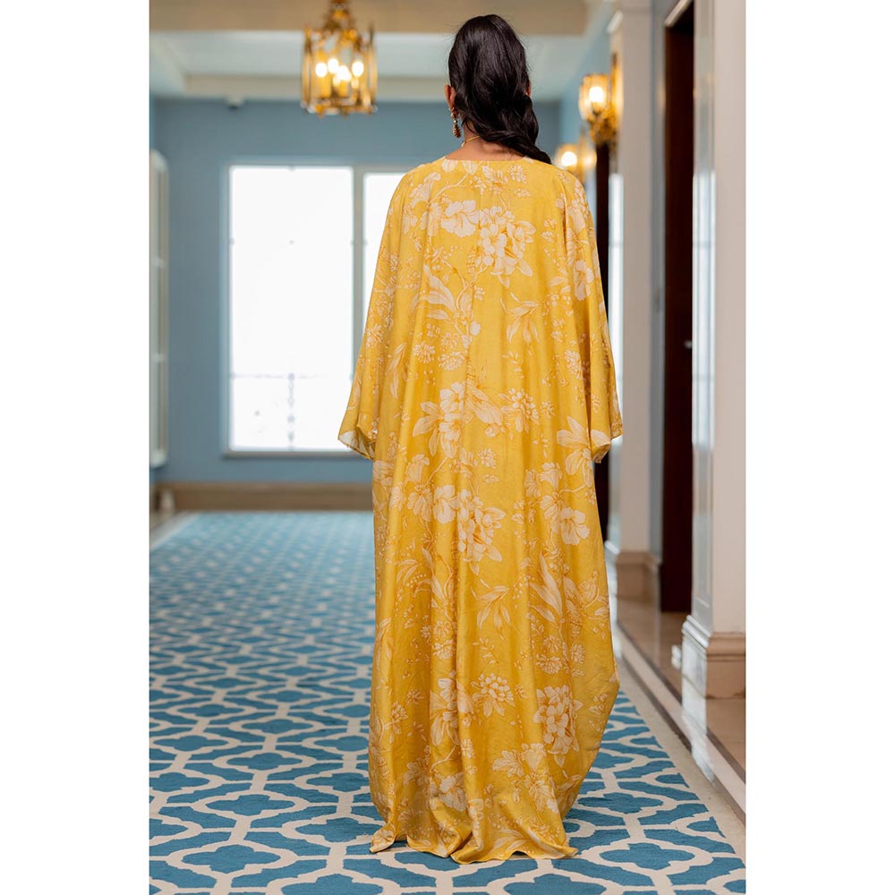 Paulmi & Harsh Yellow Hazel Kaftan Dress with Slip