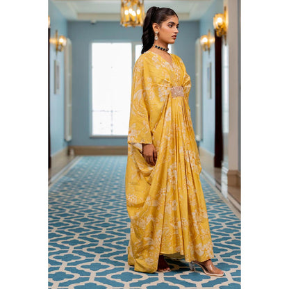 Paulmi & Harsh Yellow Hazel Kaftan Dress with Slip