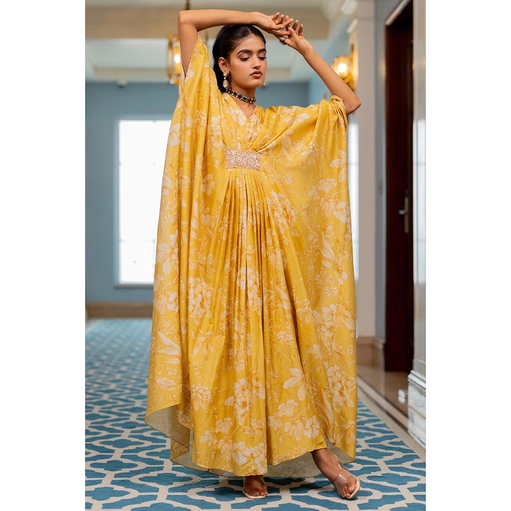 Paulmi & Harsh Yellow Hazel Kaftan Dress with Slip