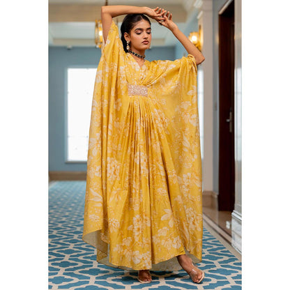Paulmi & Harsh Yellow Hazel Kaftan Dress with Slip