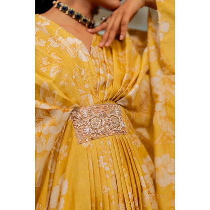 Paulmi & Harsh Yellow Hazel Kaftan Dress with Slip