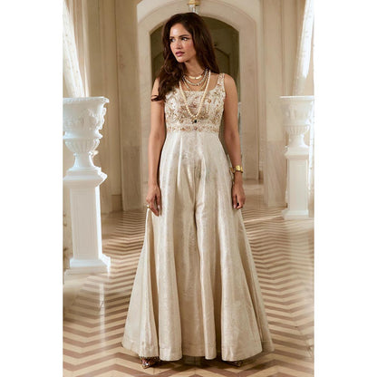 Paulmi & Harsh Ivory Giulia Embroidered Jumpsuit