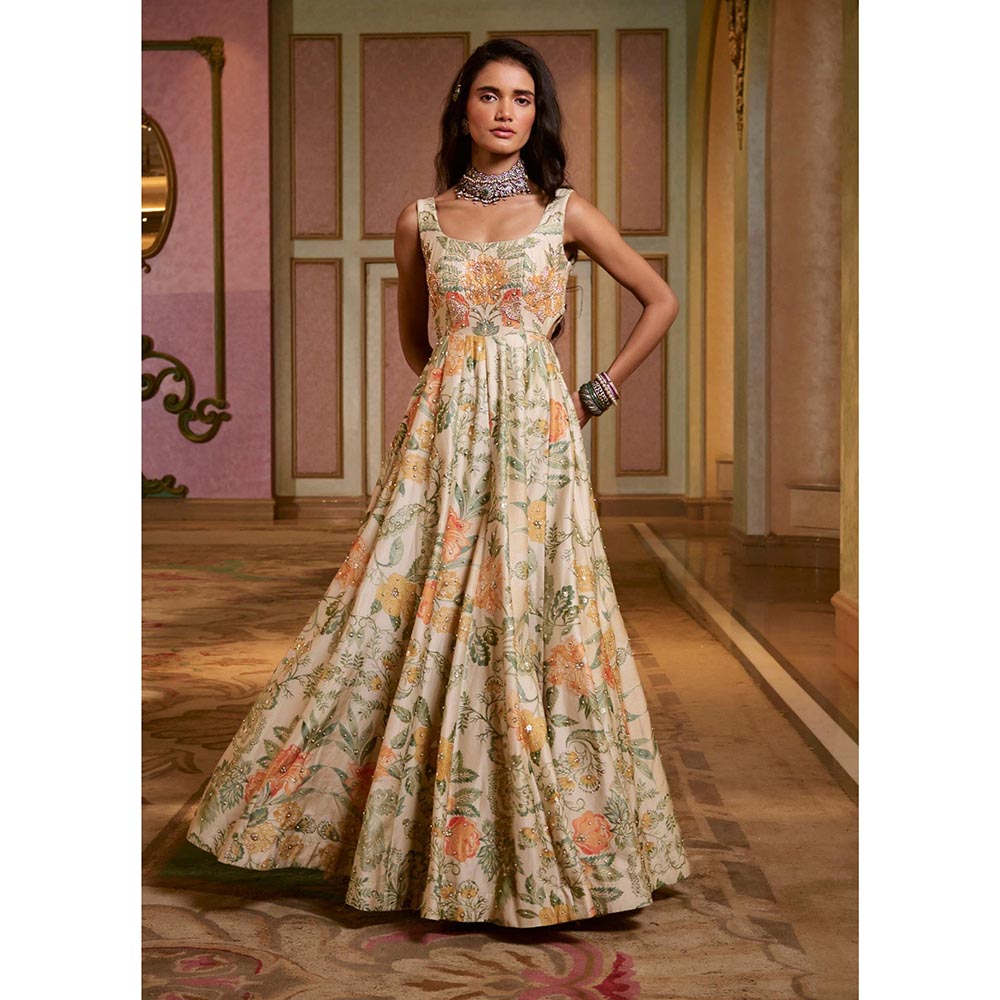 Paulmi & Harsh Ivory Lulu Anarkali Dress with Dupatta