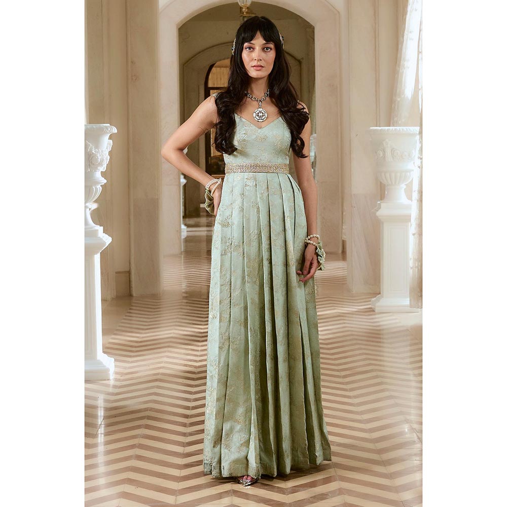 Paulmi & Harsh Green Takara Anarkali Dress with Belt