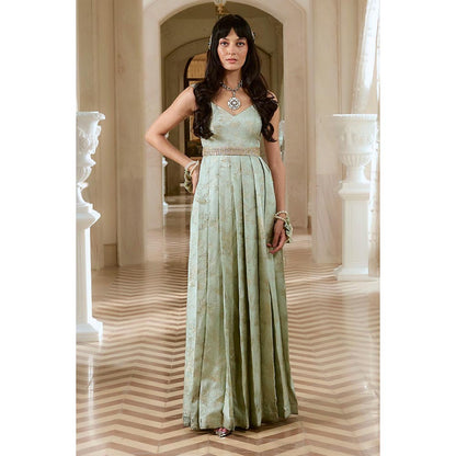 Paulmi & Harsh Green Takara Anarkali Dress with Belt