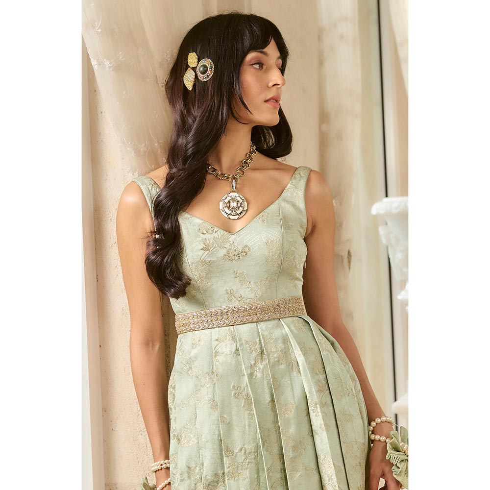 Paulmi & Harsh Green Takara Anarkali Dress with Belt
