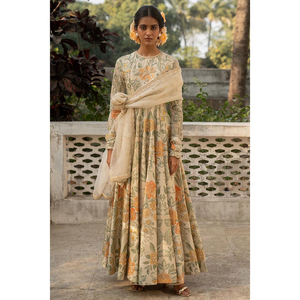Paulmi & Harsh Ivory June Anarkali Dress with Dupatta