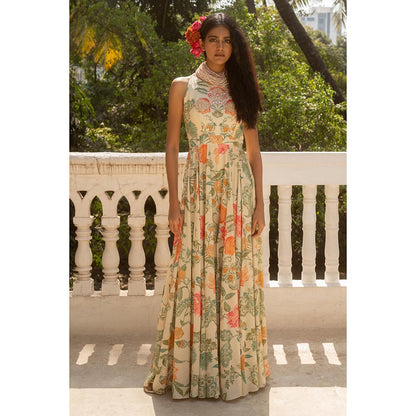 Paulmi & Harsh Ivory Lucille Printed Jumpsuit