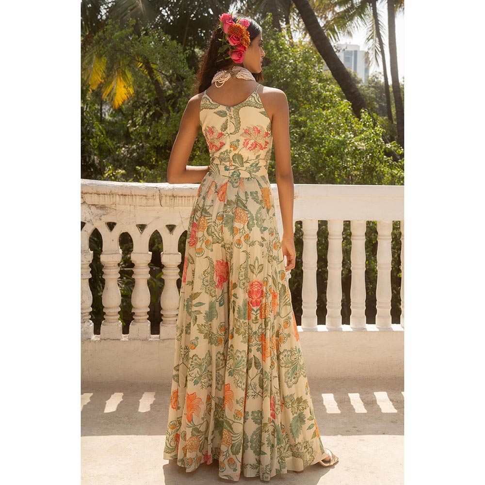 Paulmi & Harsh Ivory Lucille Printed Jumpsuit