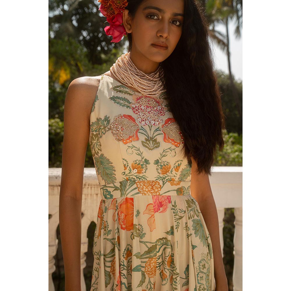Paulmi & Harsh Ivory Lucille Printed Jumpsuit