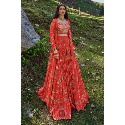 Paulmi & Harsh Berlin Red Lehenga with Stitched Blouse and Jacket