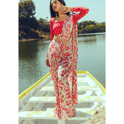 Paulmi & Harsh Lily Pink Pre-Draped Saree with Stitched Blouse and Belt