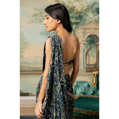 Paulmi & Harsh Millie Navy Blue Pre-Draped Saree with Stitched Blouse